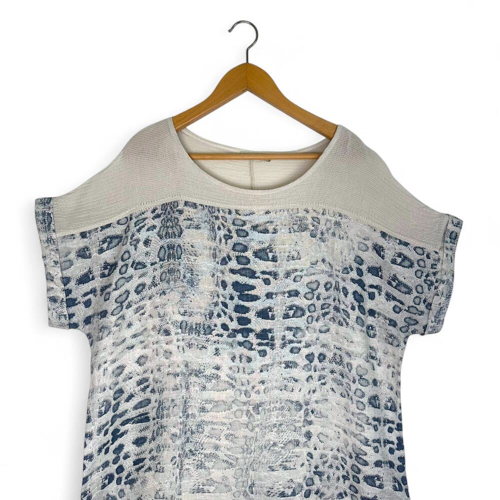 Lungo L'Arno Boxy Linen Dress Size 1X Blue Gray Animal Print Mesh Shirt Dress - Picture 3 of 12
